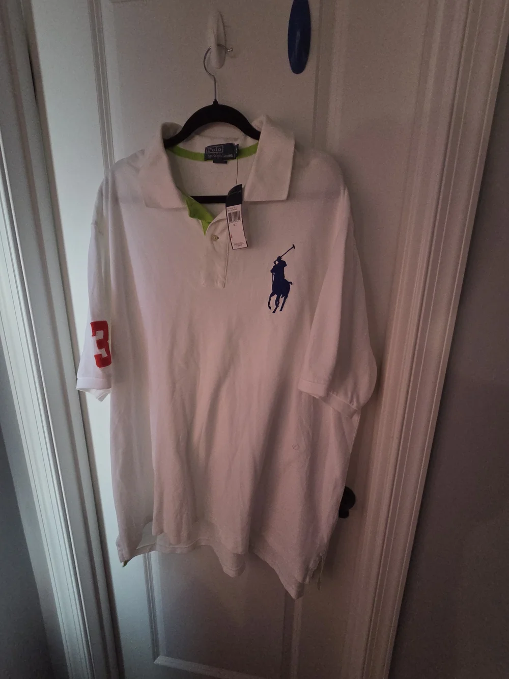 Ralph Lauren White Polo with Navy Pony and Red Sleeve Number
